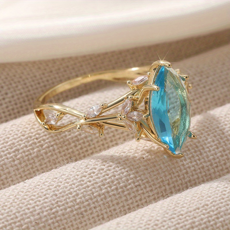 Vintage Floral CZ Engagement Ring Golden Tone for Her